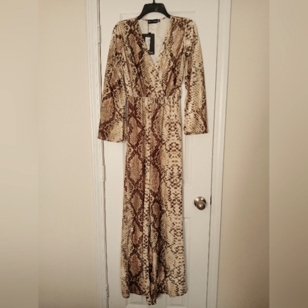Snakeskin Print Velvet Jumpsuit
